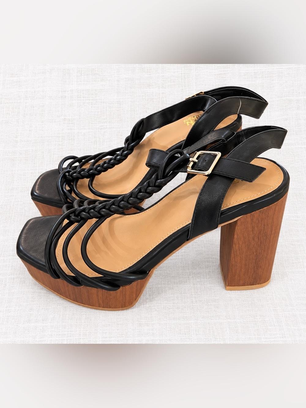 Penningtons Women’s Black Braided Strappy Platform Block Heel Sandals Size 9WW